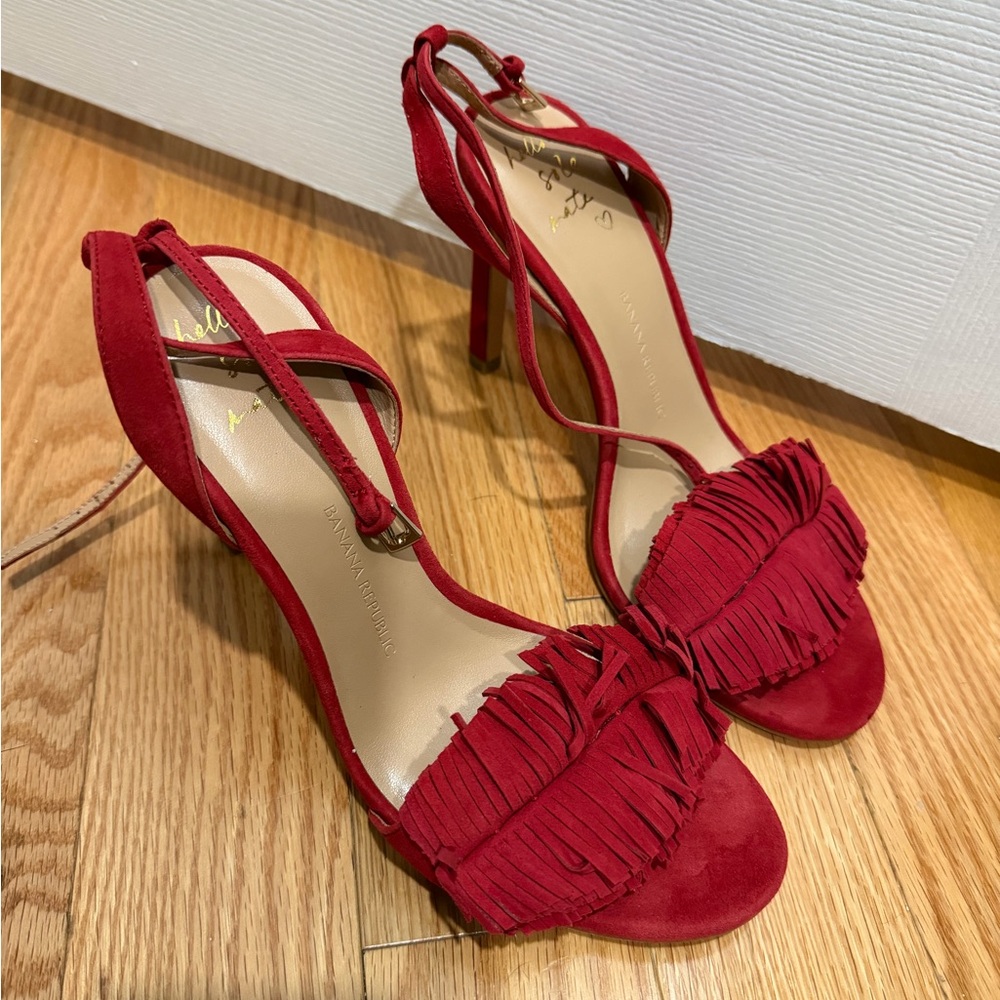Banana Republic Red Fringe Ankle-Strap Stiletto Sandals